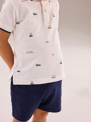 White 100% Cotton All Over Printed Polo Shirt And Shorts Set (3mths-7yrs) - Image 4 of 11