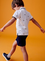 White 100% Cotton All Over Printed Polo Shirt And Shorts Set (3mths-7yrs) - Image 7 of 11