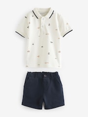 White 100% Cotton All Over Printed Polo Shirt And Shorts Set (3mths-7yrs) - Image 9 of 11