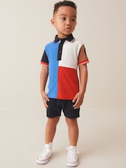 Rdeče-modra - 100% bombaž kratek rokav; Komplet s kratkimi rokavi in polo in kratkih hlač (3mesecev-7yrs) - Slika 1 iz 7