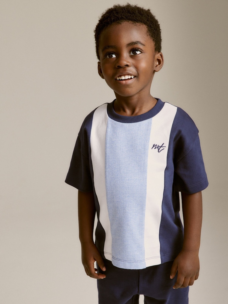Blue 100% Cotton Short Sleeve Colourblock T-Shirt and Shorts Set (3mths-7yrs) - Image 1 of 7