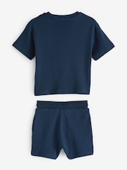 Blue 100% Cotton Short Sleeve Colourblock T-Shirt and Shorts Set (3mths-7yrs) - Image 6 of 7