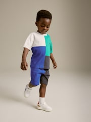 Blue/Green Short Sleeve Colourblock T-Shirt and Shorts Set (3mths-7yrs) - Image 1 of 9