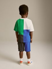Blue/Green Short Sleeve Colourblock T-Shirt and Shorts Set (3mths-7yrs) - Image 2 of 9