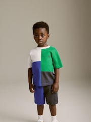 Blue/Green Short Sleeve Colourblock T-Shirt and Shorts Set (3mths-7yrs) - Image 3 of 9