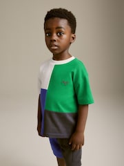 Blue/Green Short Sleeve Colourblock T-Shirt and Shorts Set (3mths-7yrs) - Image 4 of 9