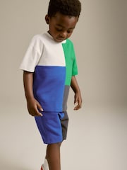 Blue/Green Short Sleeve Colourblock T-Shirt and Shorts Set (3mths-7yrs) - Image 5 of 9