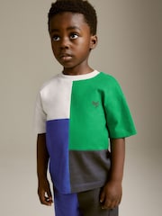 Blue/Green Short Sleeve Colourblock T-Shirt and Shorts Set (3mths-7yrs) - Image 6 of 9