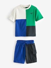 Blue/Green Short Sleeve Colourblock T-Shirt and Shorts Set (3mths-7yrs) - Image 7 of 9