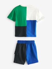 Blue/Green Short Sleeve Colourblock T-Shirt and Shorts Set (3mths-7yrs) - Image 8 of 9