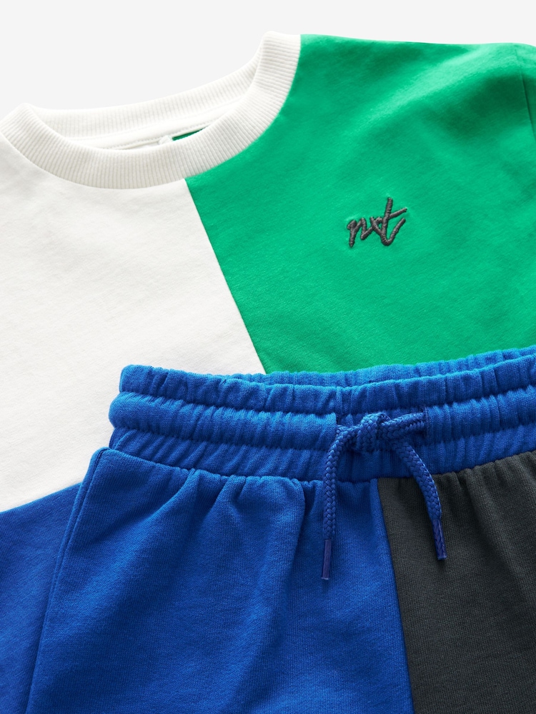 Blue/Green Short Sleeve Colourblock T-Shirt and Shorts Set (3mths-7yrs) - Image 9 of 9