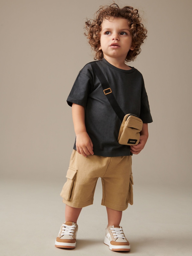 Tan Brown/Grey Utility Bumbag Short Sleeve T-Shirt & Shorts Set (3mths-7yrs) - Image 1 of 7