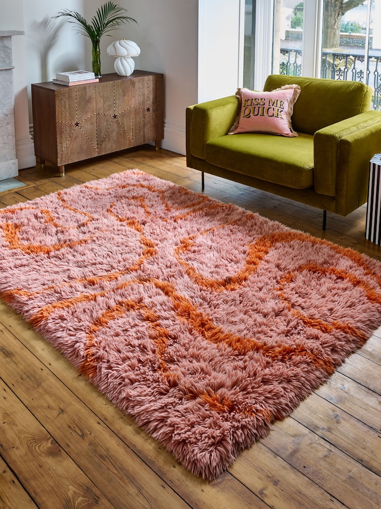 Rockett St George Pink Shaggy Berber Rug - Image 1 of 4