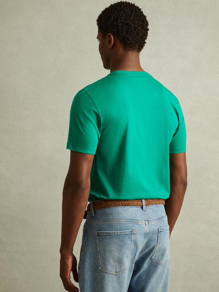 Reiss Bright Green Bless Cotton Crew Neck T-Shirt - Image 6 of 6