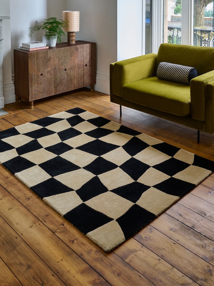 Rockett St George Black/Nude Wavy Checkerboard Rug - Image 1 of 1