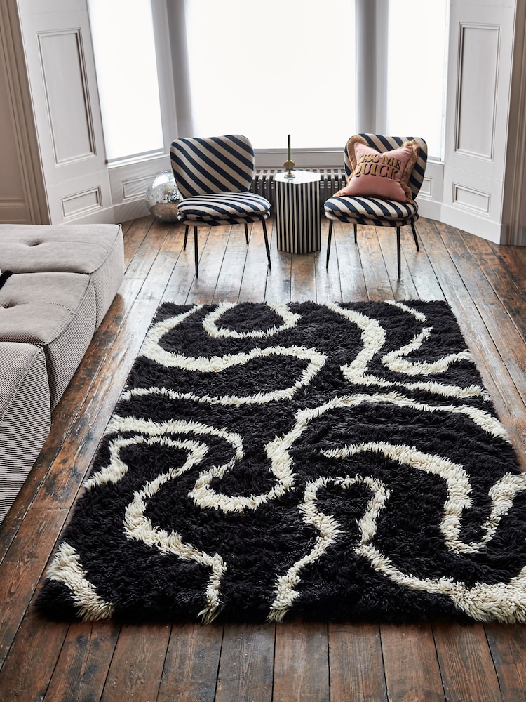 Rockett St George Black Shaggy Berber Rug - Image 1 of 2