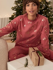 Coral Pink Foil Supersoft Cosy Pyjamas - Image 2 of 9