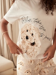 Ecru Cream Charlie Cockapoo Short Sleeve 100% Cotton Pyjamas - Image 1 of 10