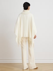 Lauren Ralph Lauren Cream Knitted Roll Neck Fringe Trim Cape Poncho - Image 2 of 6