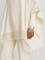 Lauren Ralph Lauren Cream Knitted Roll Neck Fringe Trim Cape Poncho - Image 4 of 6