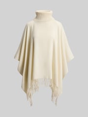 Lauren Ralph Lauren Cream Knitted Roll Neck Fringe Trim Cape Poncho - Image 6 of 6