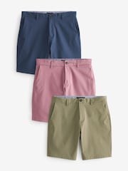 Blue/Pink/Stone 3 Pack Stretch Chino Shorts - Image 3 of 10