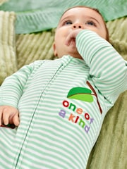 JoJo Maman Bébé Green The Very Hungry Caterpillar Appliqué Zip Cotton Baby Sleepsuit - Image 3 of 6