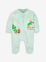 JoJo Maman Bébé Green The Very Hungry Caterpillar Appliqué Zip Cotton Baby Sleepsuit - Image 4 of 6