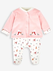 JoJo Maman Bébé Woodland 2-Piece Woodland Sleepsuit & Velour Jacket Set - Image 3 of 8
