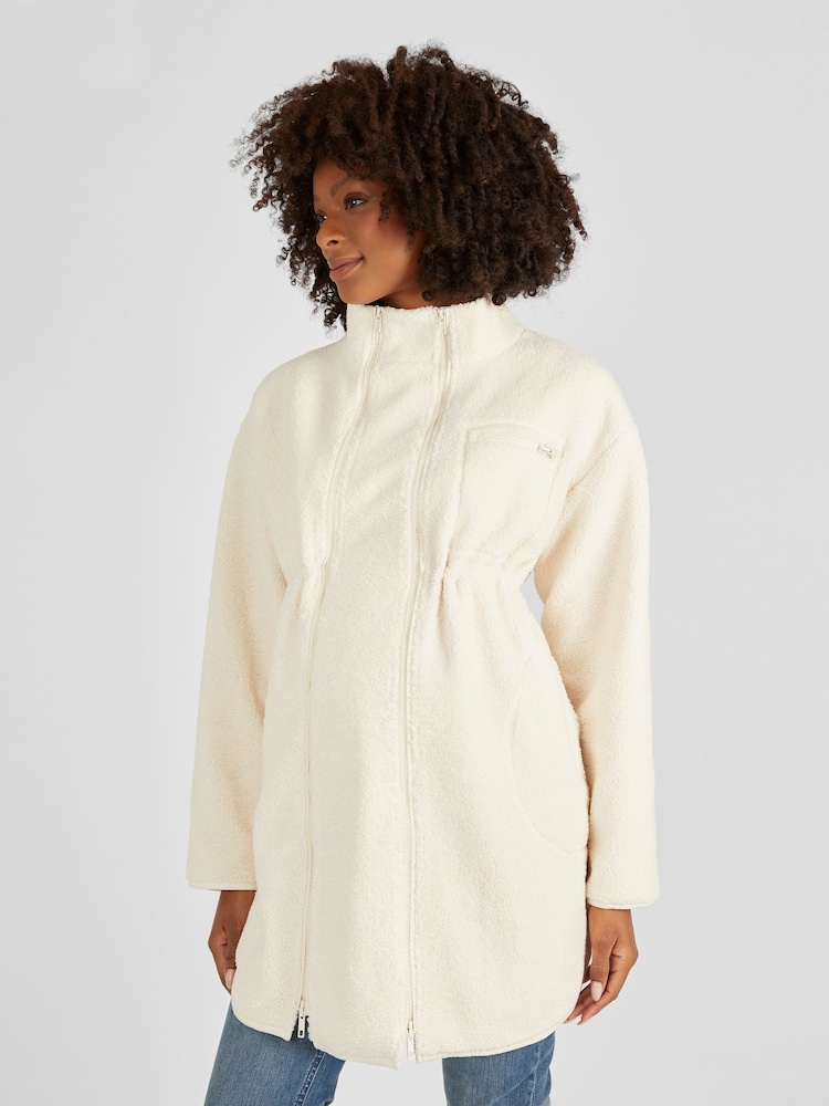 JoJo Maman Bébé Cream 2-in-1 Borg Maternity Jacket - Image 2 of 5