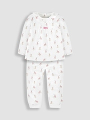 JoJo Maman Bébé White Girls' Peter Rabbit Pretty Jersey Pyjamas - Image 2 of 3