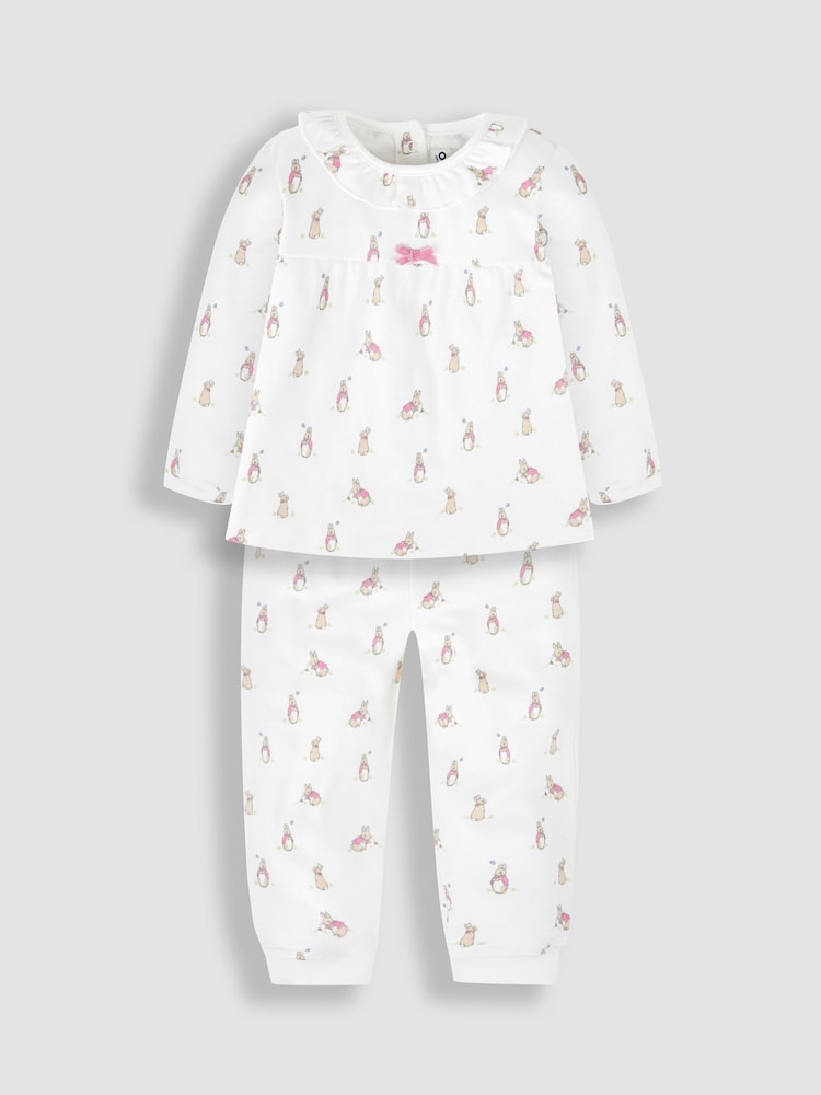 JoJo Maman Bébé White Girls' Peter Rabbit Pretty Jersey Pyjamas - Image 2 of 3