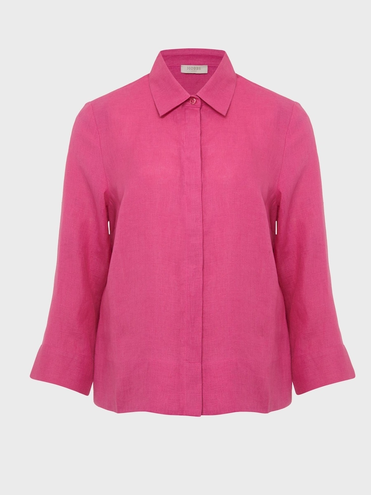 Hobbs Pink 100% Linen Nita Shirt - Image 4 of 4