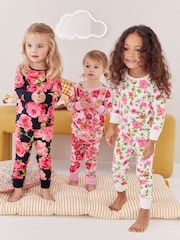 Pink/Black Floral Pyjamas 3 Pack (9mths-16yrs) - Image 1 of 12
