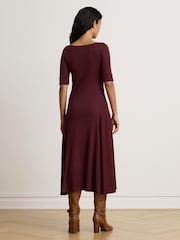 Lauren Ralph Lauren Red Munzie Rib Knit Stretch Cotton Midi Dress - Image 2 of 5