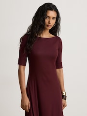 Lauren Ralph Lauren Red Munzie Rib Knit Stretch Cotton Midi Dress - Image 3 of 5