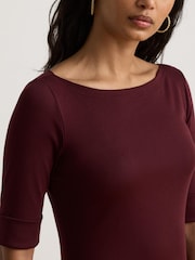 Lauren Ralph Lauren Red Munzie Rib Knit Stretch Cotton Midi Dress - Image 4 of 5
