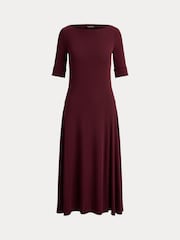 Lauren Ralph Lauren Red Munzie Rib Knit Stretch Cotton Midi Dress - Image 5 of 5