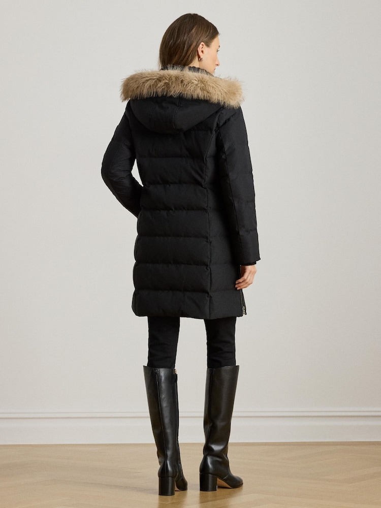 Crno - Lauren Ralph Lauren Faux Fur Trim Hooded Down Coat - Slika 2 od 9