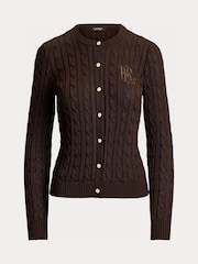Lauren Ralph Lauren Brown Ralhan Cable Knit Cotton Cardigan - Image 6 of 6