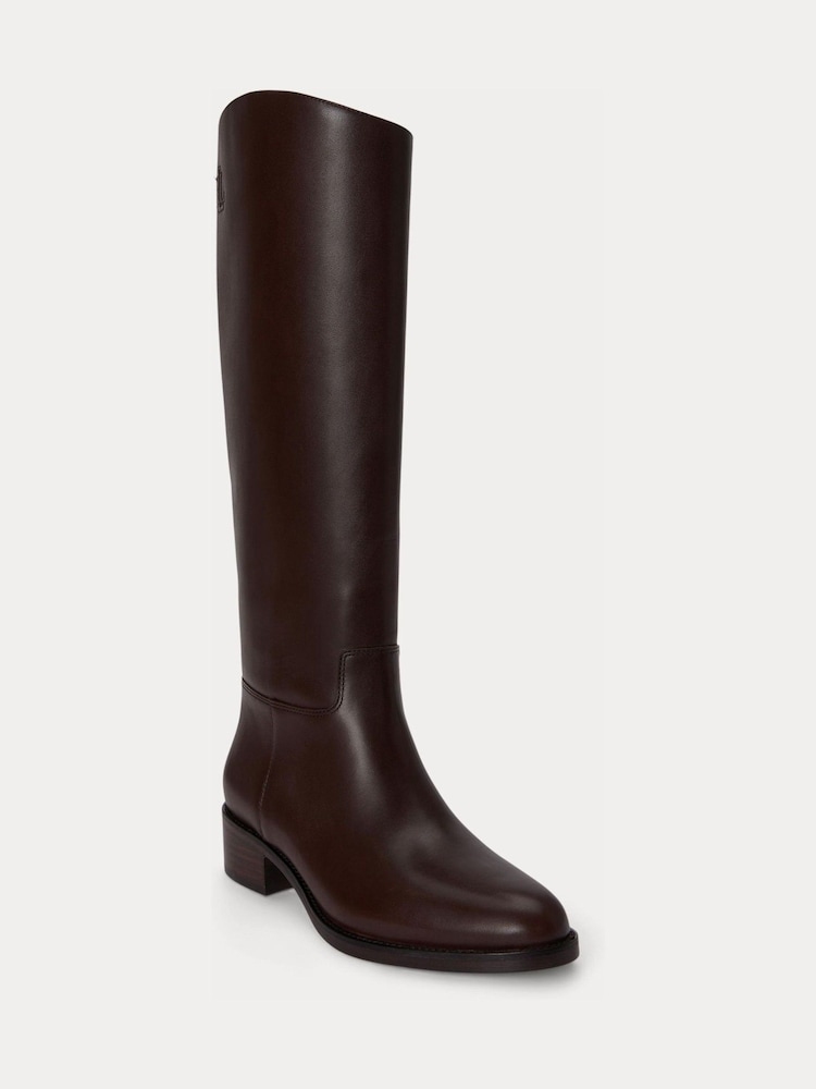 Lauren Ralph Lauren Brown Kyle Leather Block Heel Knee High Boots - Image 2 of 3