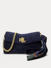 Lauren Ralph Lauren Blue Turnlock Suede Shoulder Bag with Scarf Trim - Image 1 of 5