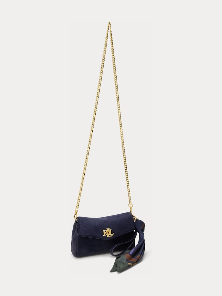 Lauren Ralph Lauren Blue Turnlock Suede Shoulder Bag with Scarf Trim - Image 2 of 5