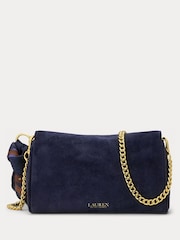Lauren Ralph Lauren Blue Turnlock Suede Shoulder Bag with Scarf Trim - Image 3 of 5