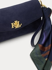 Lauren Ralph Lauren Blue Turnlock Suede Shoulder Bag with Scarf Trim - Image 5 of 5