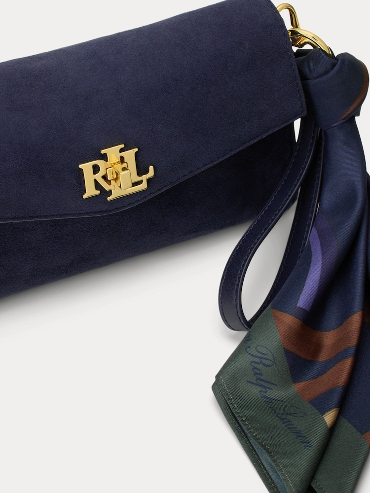 Lauren Ralph Lauren Blue Turnlock Suede Shoulder Bag with Scarf Trim - Image 5 of 5