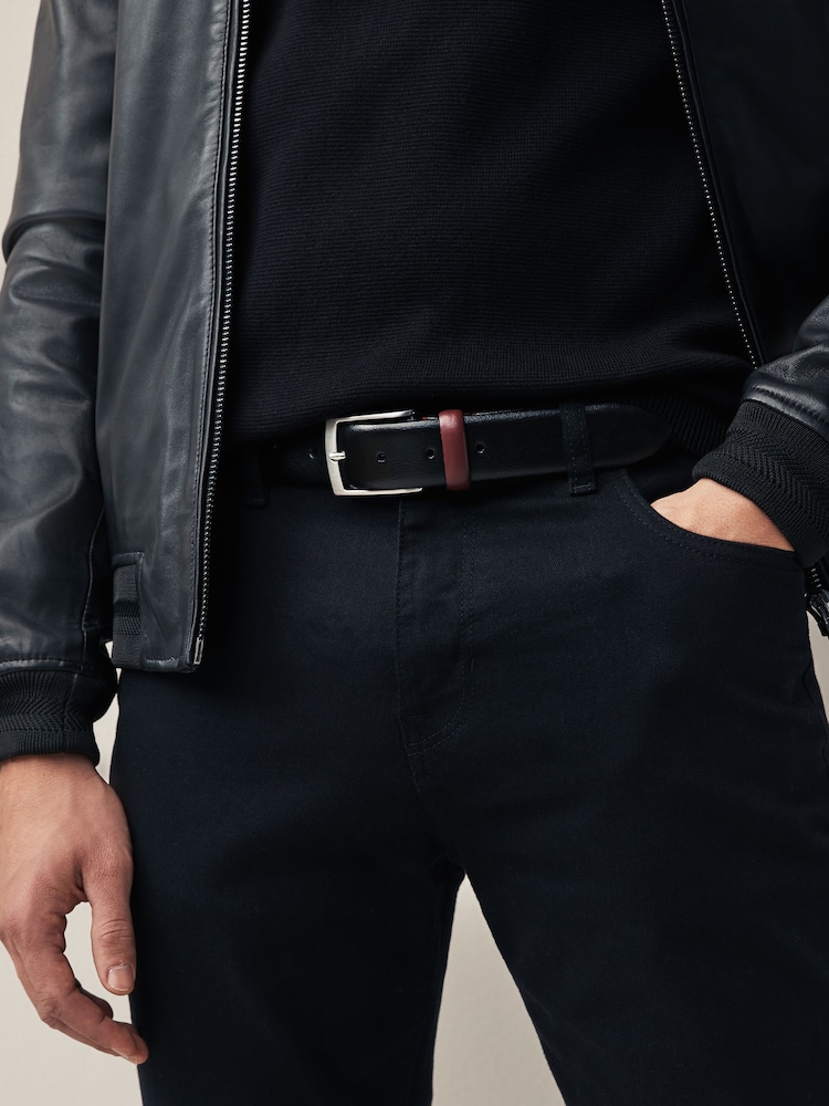 Black Leather Belt With Red Stitch - Image 1 of 3