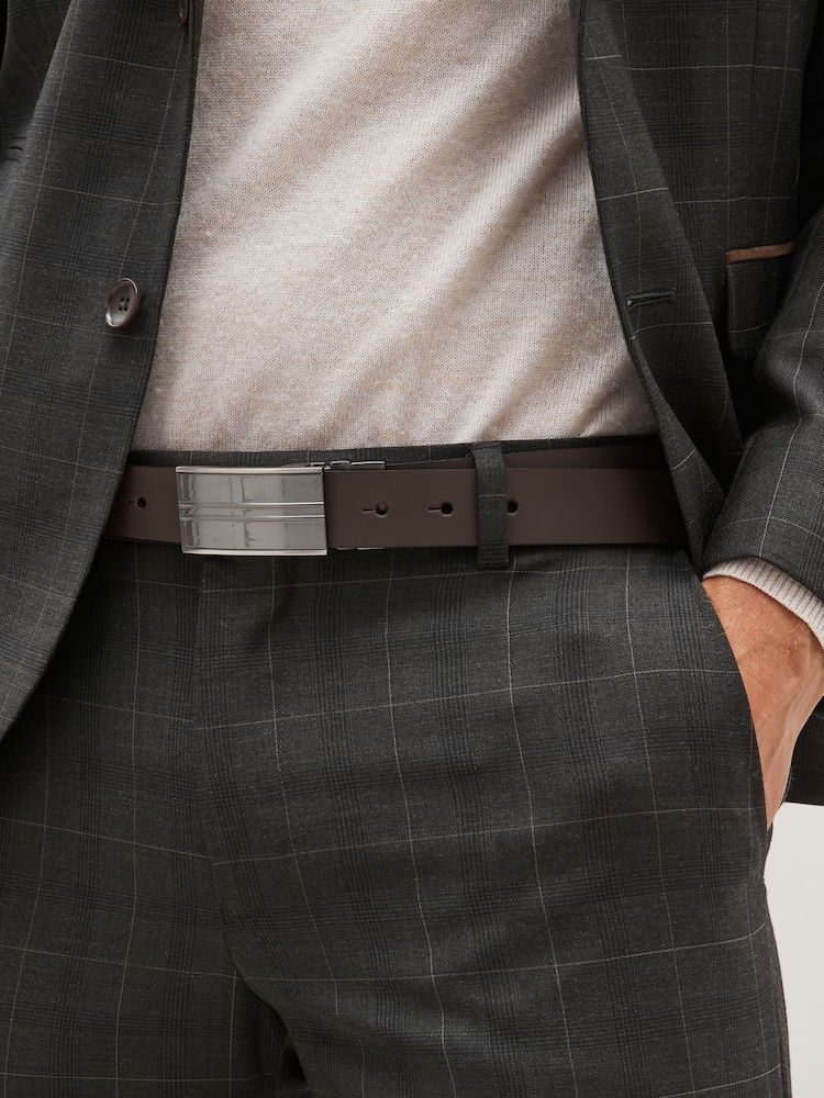 Black/Brown Reversible Plaque Bonded Leather Belt - Image 1 of 3