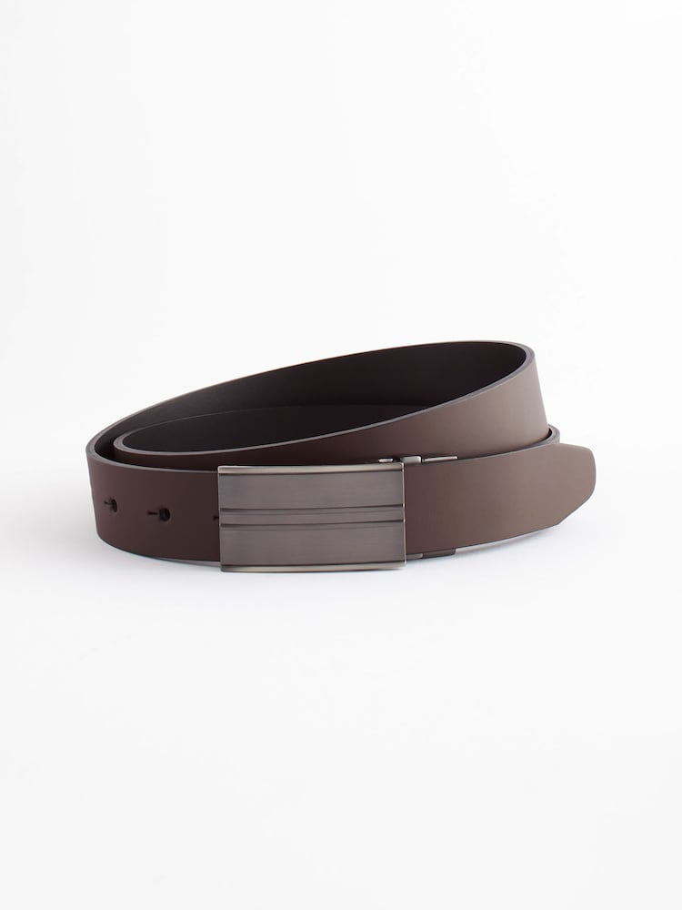 Black/Brown Reversible Plaque Bonded Leather Belt - Image 2 of 3