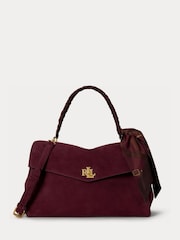 Lauren Ralph Lauren Red Farrah Soft Suede Scarf Detail Top Handle Bag - Image 1 of 5